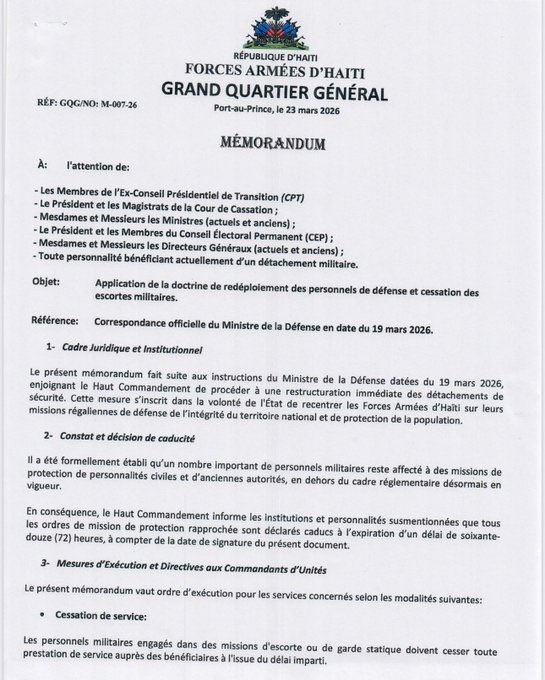 LeReporterHT's tweet photo. Les FAD’H annoncent de nouvelles mesures pour encadrer le déploiement des militaires. Les missions d’escorte et de garde statique sont désormais interdites. Les dispositifs seront levés sous 72h et les effectifs regagneront les casernes. https://t.co/ll7GcenARi