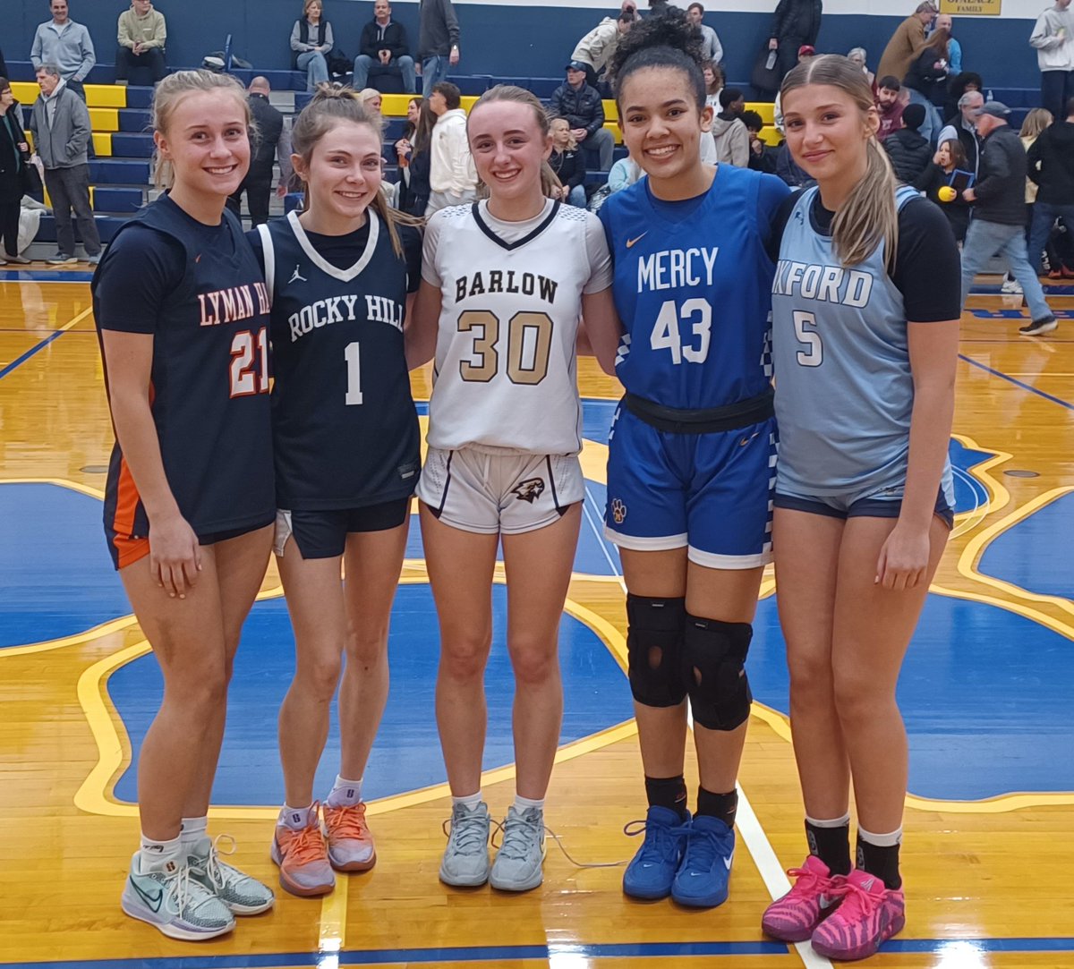 ctstarters's tweet photo. Congrats to these 5 CT Starters players who were part of tonight's CHSCA 2026 Senior All-Star Game.

(L-R): Grace Mik/Lyman Hall HS, Kelsey LaMay/Rocky Hill HS, Mia Tartaglia/Barlow HS, Abi Weidman/Mercy HS, Kiley Harding/Oxford HS
#ctgb https://t.co/rBVgdV2D9E