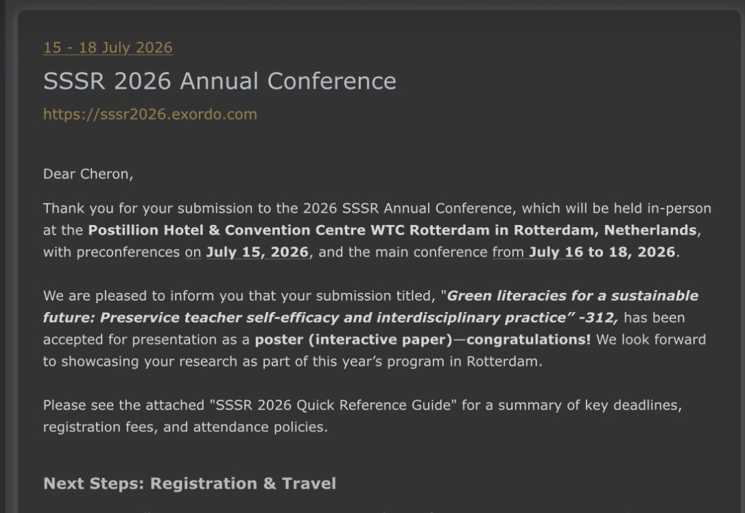 Grateful for 2 accepted presentations at <a href="/SSSReading/">SSSR</a> Conference in Rotterdam, Netherlands🇳🇱✨

Sharing work on emergent &amp; sustainable literacies alongside former student <a href="/UF_COE/">UF College of Education</a> doc scholar <a href="/tiyanajherring/">Tiyana Herring</a> 📚🌿

Scholarship•Mentorship•Global Impact•Passport stamp•Let’s go! ✈️