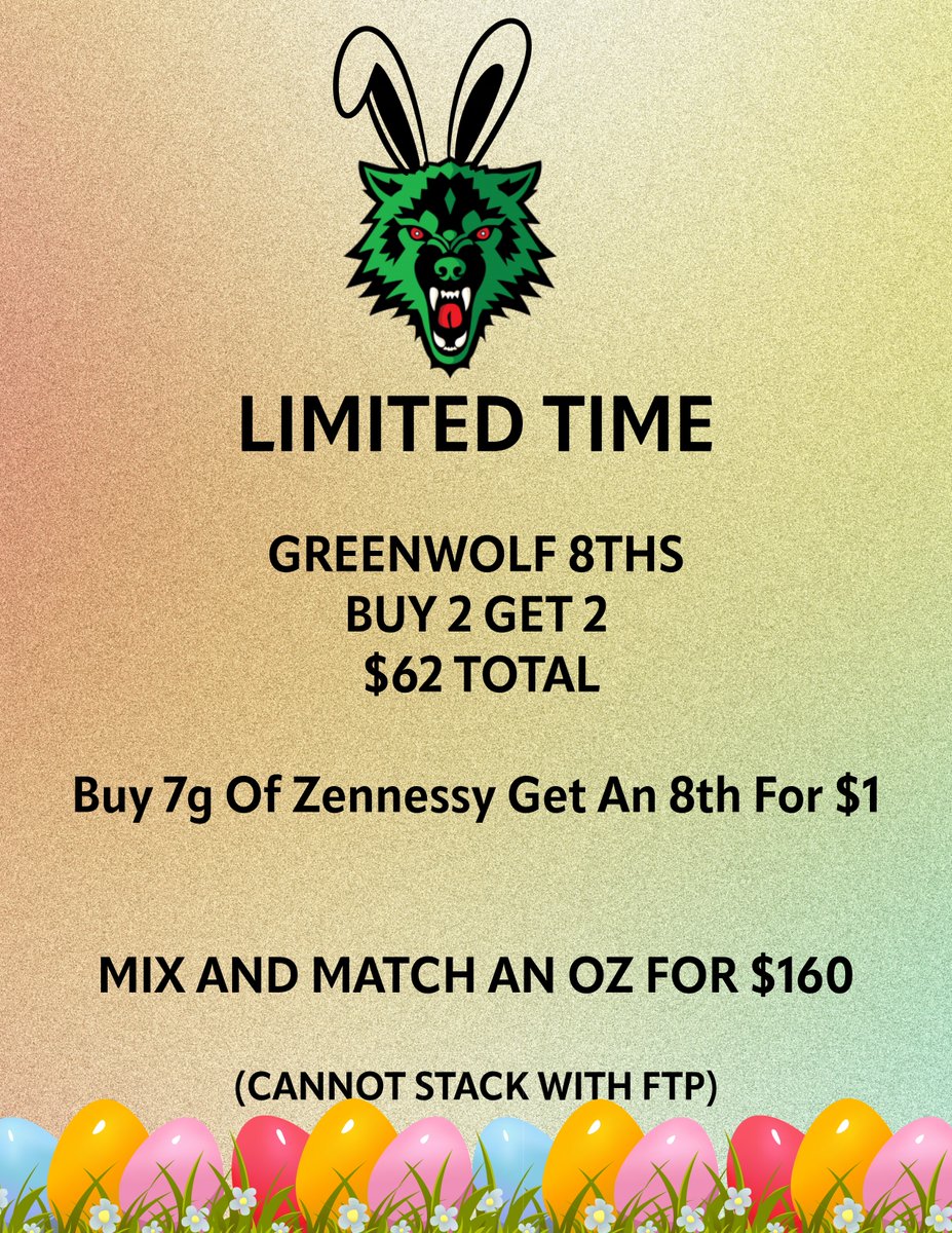 GREENWOLF_BF's tweet photo. THIS DEAL WONT LAST LONG 

Hop On Over During Happy Hour 🐰
Get 20% Off Storewide 1pm-4:20pm DAILY 

#SHERBANGERS #ZENNESSY #LEMONCHERRYGELATO https://t.co/NE0OhbxPO8
