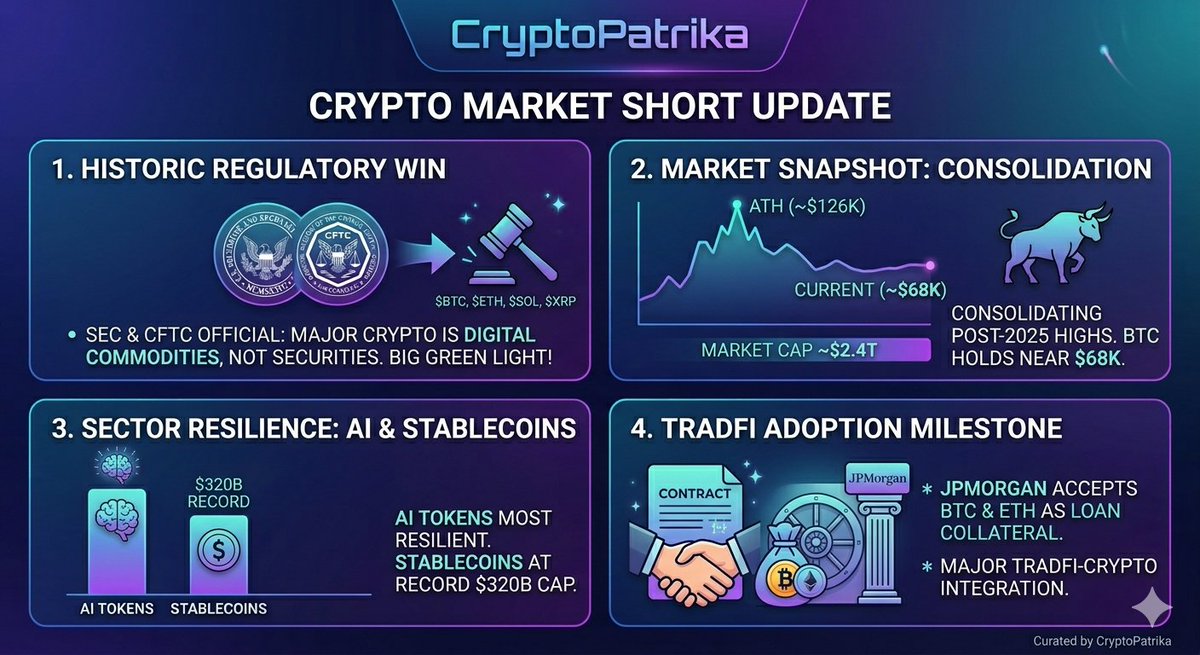 CryptoPatrika's tweet photo. CryptoPatrika News Flash ⚡ 

The Market in 4 Quick Points.

#CryptoPatrika #Bitcoin #Ethereum #Web3 #CryptoNews #BullMarket https://t.co/y6paTuxriv