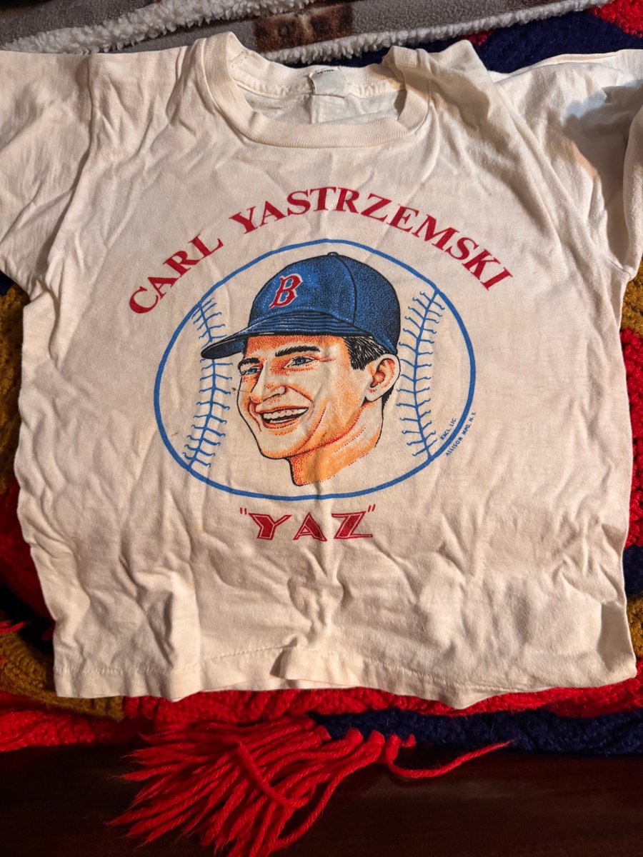 In honor of opening day tomorrow, here is my Yaz t-shirt I wore in 1967 when I was 5 years old.  Happy #mlbopeningday everyone. <a href="/redsox/">Red Sox</a>