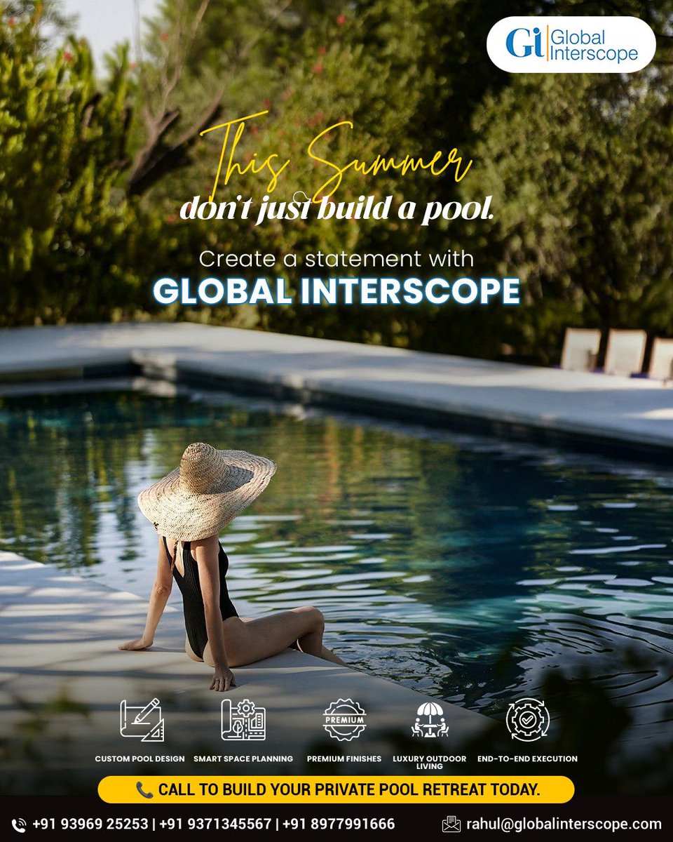 GInterscope's tweet photo. Stop settling for ordinary—this summer is all about standout spaces. ☀️
Turn your backyard into a head-turning masterpiece with Global Interscope.
#LuxuryPools #GlobalInterscope #BackyardGoals #OutdoorLiving #PoolDesignIndia https://t.co/Urnrv5uZud