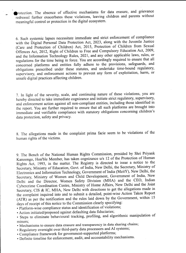 InformedAlerts's tweet photo. NHRC has written to the Ministry of Electronics and IT over alleged violations of the DPDP Act concerning children’s data.

Key concerns:

- No systems to track children’s data transfers
- Weak grievance redressal

This signals increasing regulatory scrutiny in India.
Source: ANI https://t.co/GYfZFv2gjc