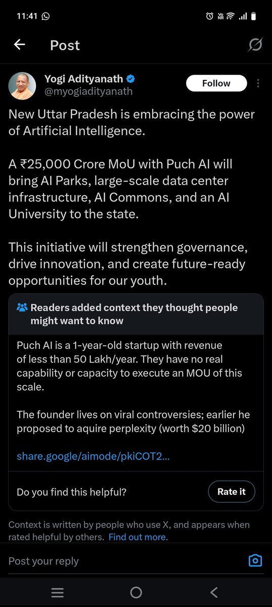 americai's tweet photo. Rafale gave us a bankrupt billionaire. Now #PuchAI gives us a ₹25,000 Crore "Startup" deal with no investors. 🤯
​The BJP’s favorite trick: give massive contracts to nobodies, wait for the siphoning to begin, and act surprised when the law steps in years later. Ambani is waiting for company in that investigation line! 🚔🚩
​#BJPCorruption #PuchAI #YogiModel #Rafale2.
@INCIndia @RahulGandhi @TS_SinghDeo @girishgoaINC @nivedithalva