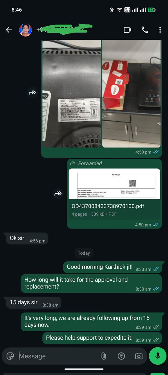 ankurtripathi85's tweet photo. @StovekraftLtd @pigeonestore @flipkartsupport @Flipkart Somebody did contacted us yesterday and took pictures and invoice from us for sometime approval internally. The only issue is that he is telling us to wait for next 15 more days. Don't think this should be the timeline for a genuine replacement case after this much followup. https://t.co/KrlwXIsf7T