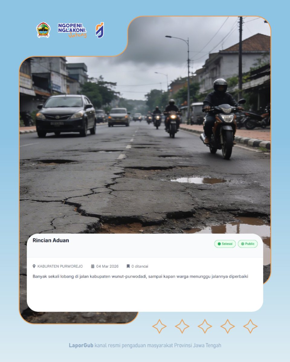 LaporGub_'s tweet photo. π§ #SambatTuntas:
Bedug Pendowo megah suaranya,
kebanggaan warga Purworejo semua.
Jalan yg rusak kini dipelihara,
agar perjalanan kembali nyaman terasa.
#LaporGub
#SambatTanpaTerhambat
#SambatMudah
#NgopeniNglakoni
@humasjateng
@komdigi_jateng
@ppid_jateng
@ppidkomdigi_jtg https://t.co/4mNQMEitEY