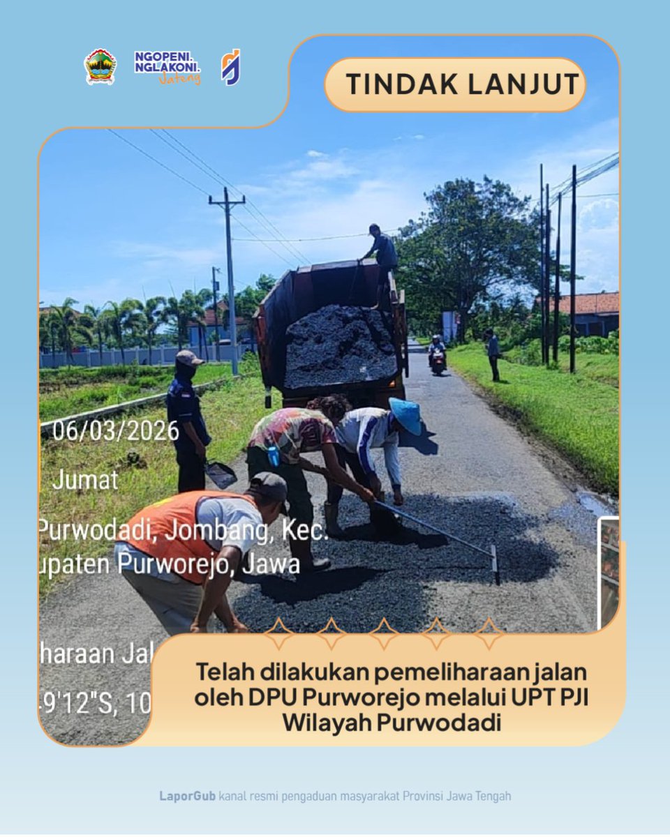 LaporGub_'s tweet photo. π§ #SambatTuntas:
Bedug Pendowo megah suaranya,
kebanggaan warga Purworejo semua.
Jalan yg rusak kini dipelihara,
agar perjalanan kembali nyaman terasa.
#LaporGub
#SambatTanpaTerhambat
#SambatMudah
#NgopeniNglakoni
@humasjateng
@komdigi_jateng
@ppid_jateng
@ppidkomdigi_jtg https://t.co/4mNQMEitEY