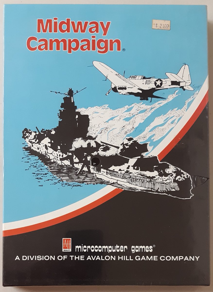 "Midway Campaign" 1980 Avalon Hill/Microcomputer Games for Apple II. A computer simulation of the battle for Midway Island. You command the outnumbered &amp; outranged US Navy forces to stop the huge force of Japanese ships from invading &amp; capturing Midway Island. Play time 15-45 min
