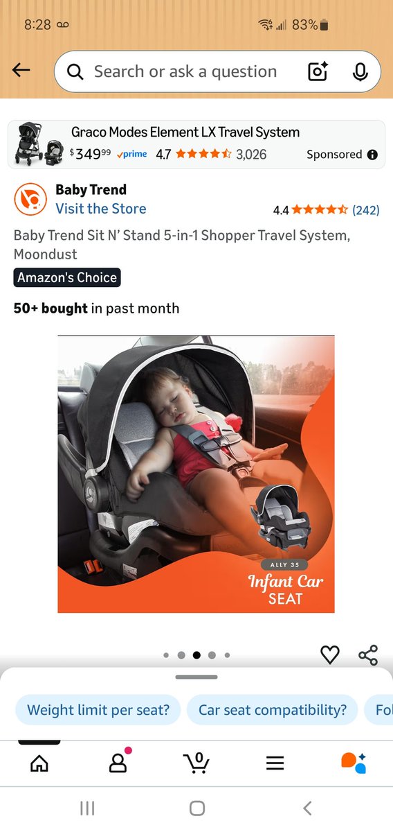 bebestake's tweet photo. @BabyTrend please fix your marketing photos, this infant seat is forward facing on your Amazon, that is incorrect and promotes unsafe and improper use. https://t.co/aiO4r8GgOO