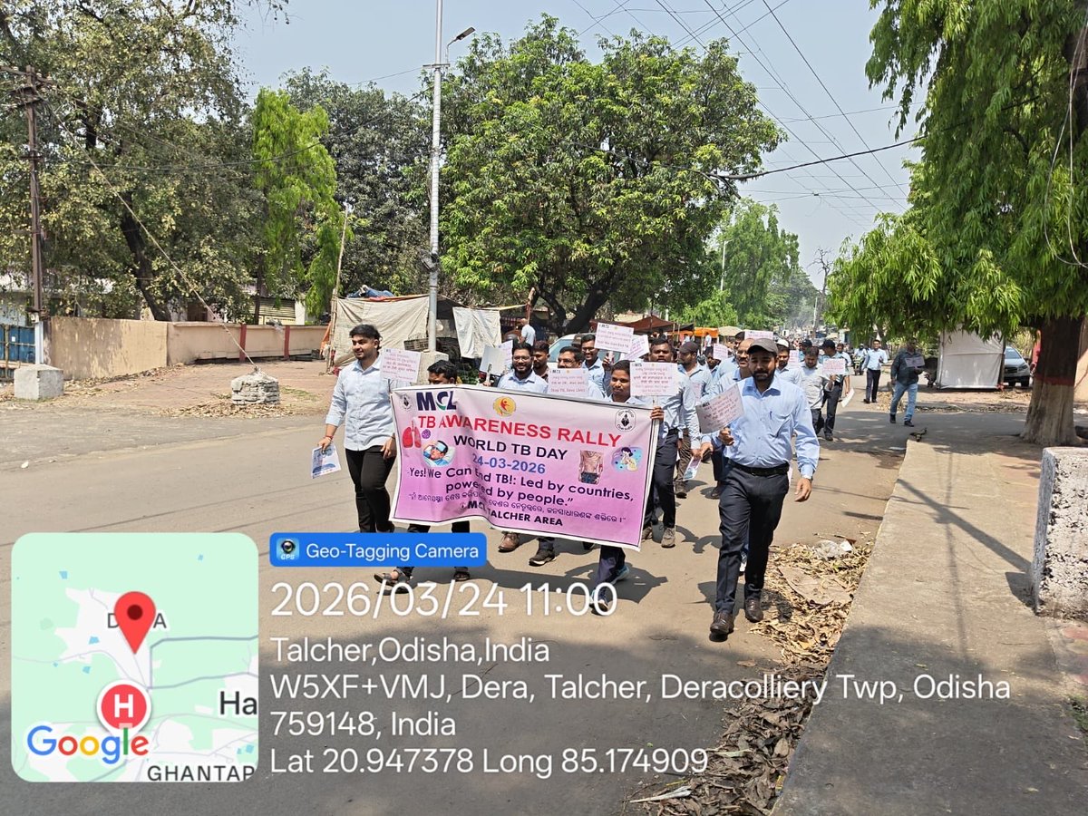 TalcherArea_MCL's tweet photo. Tuberculosis Awareness Rally was organized on the eve of "World TUBERCULOSIS Day" on 24th March 2026 by Talcher Area,MCL from GM Office, Talcher Area to Dera Chowk at 10:30 AM aiming to spread awareness with the theme:
“Yes! We Can End TB: Led by countries, powered by people.” https://t.co/5cbEbw0OXh