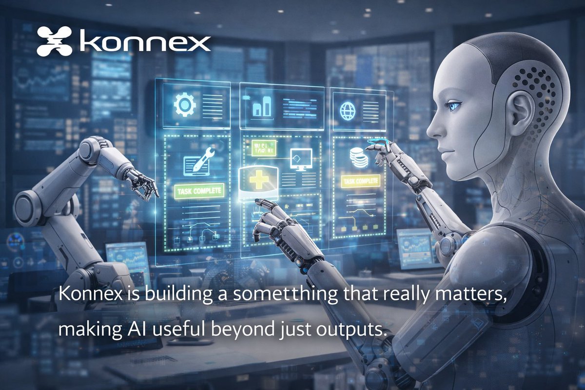 YuviNjd's tweet photo. @konnex_world , konnex_world  is focused on something that really matters, making AI useful beyond just outputs.

It creates a system where autonomous agents can discover real tasks, compete to complete them, and receive value transparently on-chain. That turns intelligence into action, and action into measurable results.

When AI starts participating in actual economic activity, that’s when the real shift happens, and Konnex is building exactly for that moment.

Explore more:
 https://t.co/u3BcajkTSF
#Konnex #AI #DePIN #Web3 #Automation
