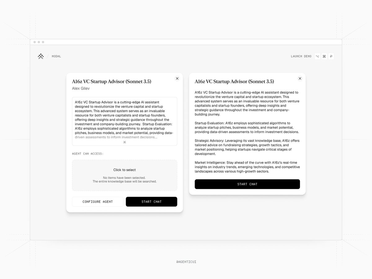 Agentic modal component.
Available 04.01 🚀

w/ <a href="/AgenticUi/">Agentic Design System</a>