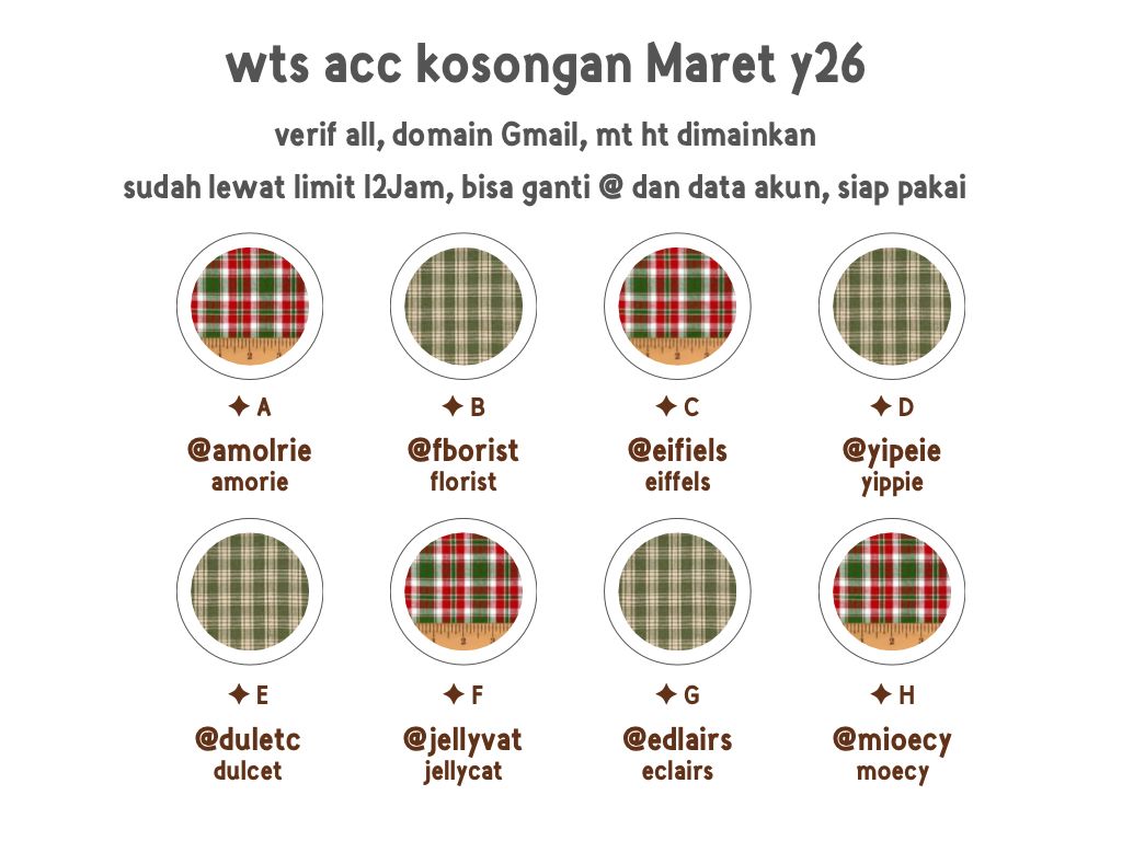 mnajoonie's tweet photo. Wts jual ready stock acc akun y11-y26 kosongan inact t receh verif all verif email ybaru ylama. Harga mulai 12k - 30k. Katalog lainnya scroll thread ini, untuk detail harga dan spek bisa kontak yg ada di pinned atau DM yups 

#zonauang p https://t.co/qsSwQYfZmH