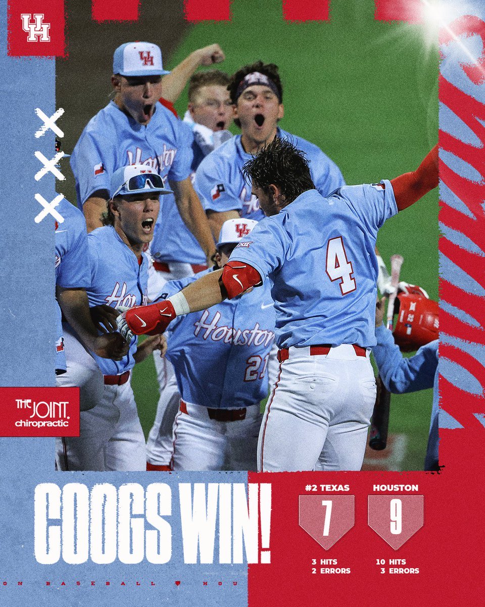 jack_delperdang's tweet photo. TOP 25 UPSET: Houston defeats (2) Texas by a final score of 9-7. 

Outstanding Hitter: Easton Winfield 3-4 with 1 HR, 3 R, 1 RBI

Outstanding Pitcher: Harrison Boushele (W, 1-0) 3.2 IP, 2 H, 0 ER, 1 BB, 4 K https://t.co/CeJIMKXC6v