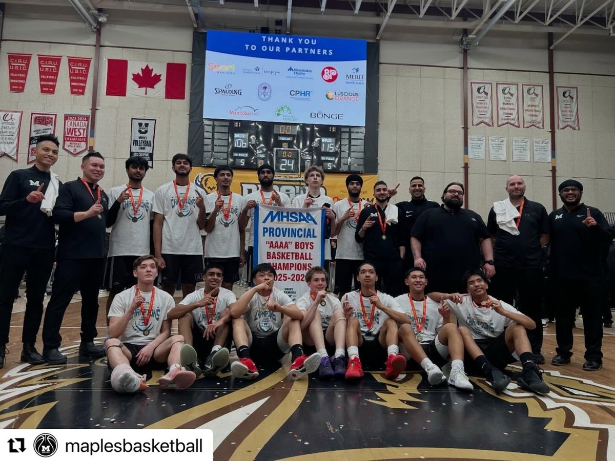 basketballmb's tweet image. Congrats to the @maplesbasketball varsity boys basketball team on their first AAAA Provincial Championship in the school’s history!  #mbhoops