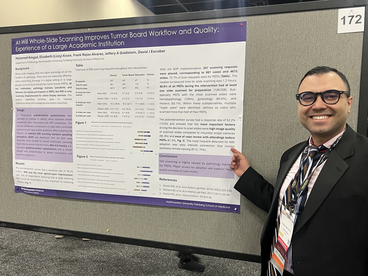 JaredAhrendsen's tweet photo. Another fantastic showing today by @NU_Pathology residents at #USCAP2026. Posters presented by Drs. Mohamed Amgad, Frank Rojas Alvarez, and Mark Montgomery. 
#PurplePath #Pathology https://t.co/ws8t0PYF5E