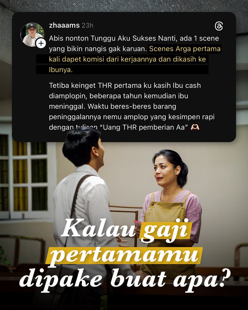 RapiFilm's tweet image. Pejuang sukses… Waktu kamu pertama kali terima gaji, dipake buat apa? 😊

Film @tungguakusuksesnanti
SEDANG TAYANG DI BIOSKOP.
#TungguAkuSuksesNanti #FilmTungguAkuSuksesNanti #FilmLebaran