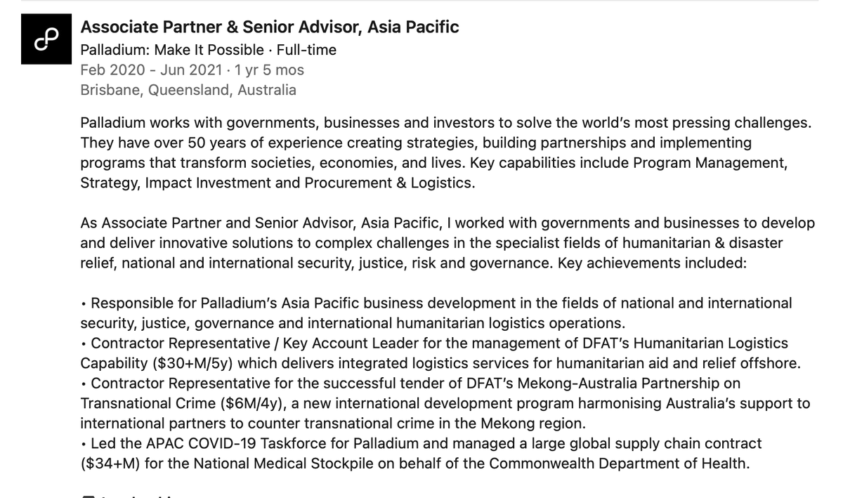 Chattylistener's tweet photo. @HonJulieBishop threatens Solomons to withdraw $ aid if they don't take Varley. Palladium appoints Varley (Bishop on the Board). @dfat (Frances Adamson &amp; Co) funnel $' offshore. Adamson now @sagovau GG.  
#Pyne @GeorgeBrandis #Keenan @TurnbullMalcolm &amp; all the SA connections../2 https://t.co/7x567ABxSX