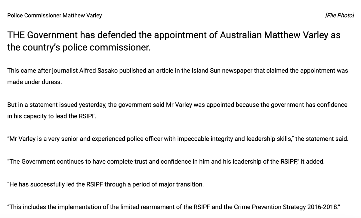 Chattylistener's tweet photo. @HonJulieBishop threatens Solomons to withdraw $ aid if they don't take Varley. Palladium appoints Varley (Bishop on the Board). @dfat (Frances Adamson &amp; Co) funnel $' offshore. Adamson now @sagovau GG.  
#Pyne @GeorgeBrandis #Keenan @TurnbullMalcolm &amp; all the SA connections../2 https://t.co/7x567ABxSX