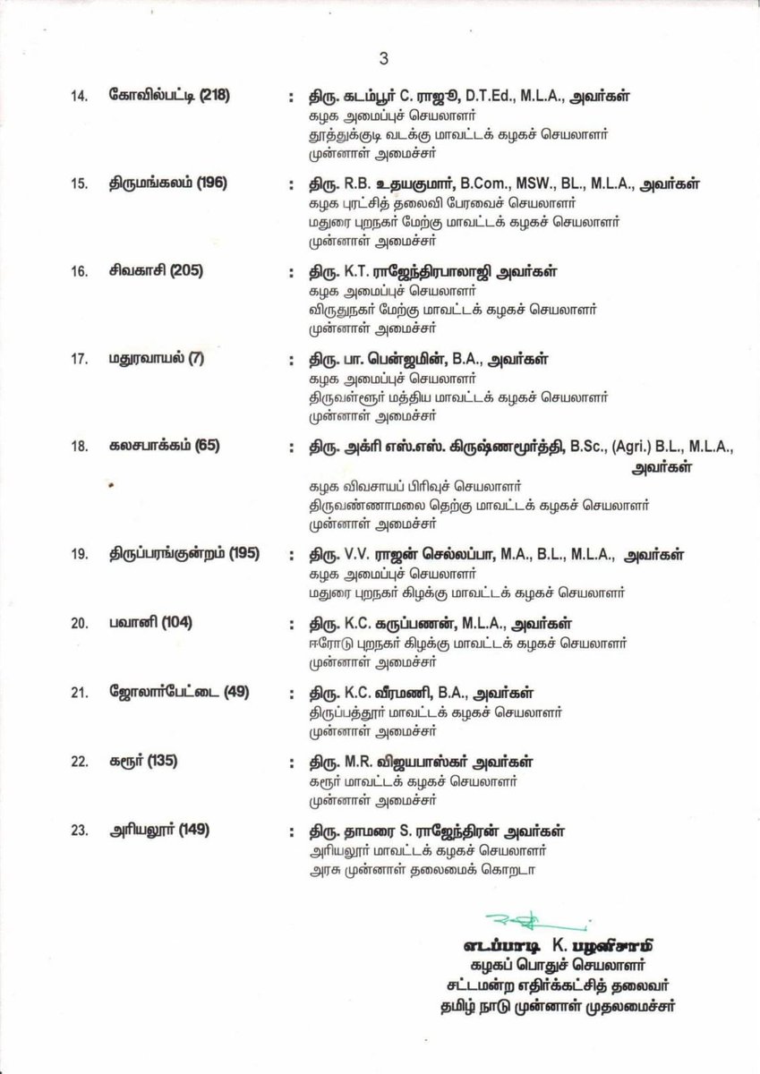 அனைத்திந்திய அண்ணா திராவிட முன்னேற்றக் கழக முதற்கட்ட வேட்பாளர்கள் பட்டியல்.

- மாண்புமிகு கழகப் பொதுச்செயலாளர் புரட்சித் தமிழர் <a href="/EPSTamilNadu/">Edappadi K Palaniswami-SayYEStoWomenSafety&AIADMK</a> அவர்கள் அறிவிப்பு. 

#EPSfor2026
#Vote4AIADMK