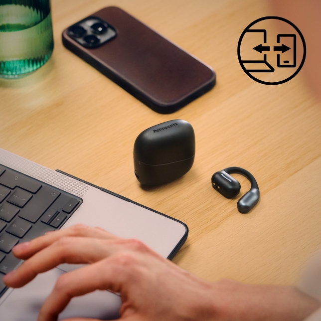 PanasonicAU's tweet photo. The RB-F10DE True Wireless Open Earphones sit over your ears, not in them, so you can enjoy music and calls while still hearing what’s happening around you. Ideal for walks, commutes and day-to-day moments when awareness matters. Learn more: https://t.co/PrDjAIAx43 https://t.co/JMPn1g8PvJ