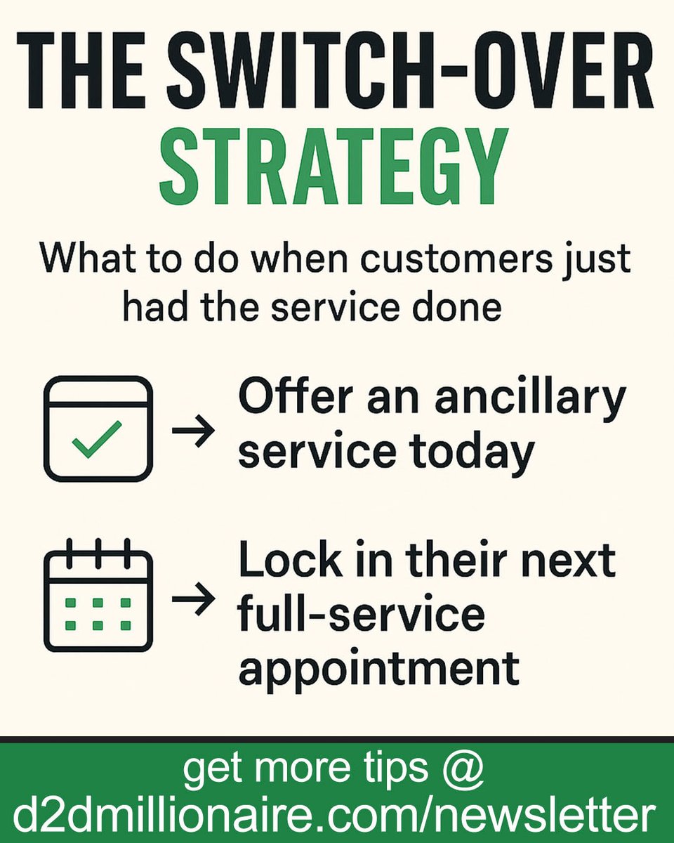 d2d_millionaire's tweet image. The Switchover Strategy keeps your recurring sales strong. When customers already had the main service done, pivot to what they didn’t receive and lock in their next full-service appointment.

Get more tips at d2dmillionaire.com/newsletter

#DoorToDoorSales #SalesTraining #HomeServices