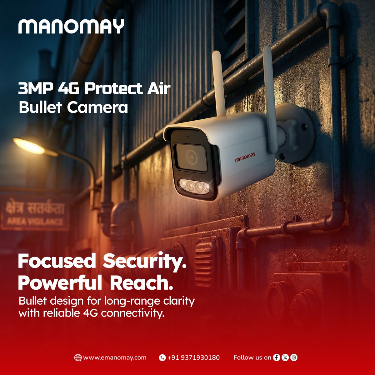 Manomay_india's tweet image. Focused security. Powerful reach. Manomay 3MP 4G Protect Air Bullet Camera delivers long-range clarity with reliable 4G connectivity—ideal for outdoor surveillance and remote monitoring.

#Manomay #4GCamera #BulletCamera #OutdoorSecurity #Surveillance