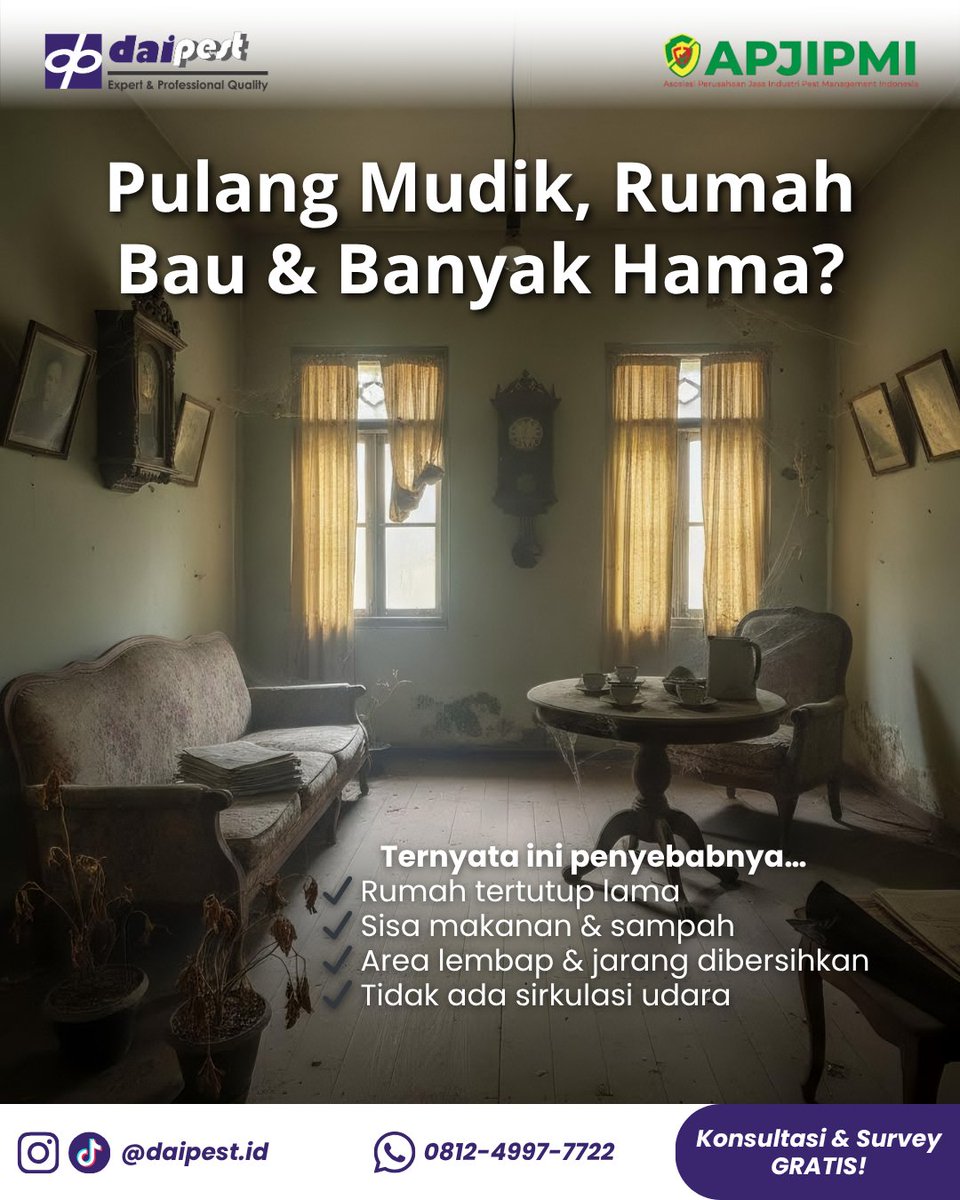 daipest's tweet photo. Pulang mudik…
Bukannya nyaman, malah bau &amp; banyak hama? 😱

Ternyata rumah kosong bisa jadi “hotel” bagi hama! 🐜

Cegah sebelum pergi &amp; lakukan pengecekan saat kembali 💪

#AfterMudik #PestControl https://t.co/twoHOymvQl