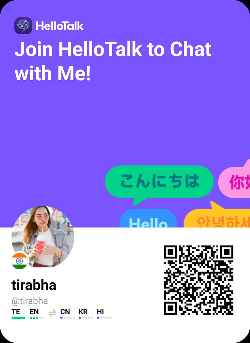 nigineni83626's tweet image. Learn ALL Languages – FREE 📚
English | Telugu | Hindi 
Japanese | German  | Chinese 
Korean | French | Spanish 
Scan &amp;amp; Join 
Learn ALL World Languages FREE
#LearnAllLanguages
#FreeLearning
#EnglishSpeaking
#Japanese
#GermanLanguage
#Chinese
#korean
hellotalk.com/r/pDIkHkN=