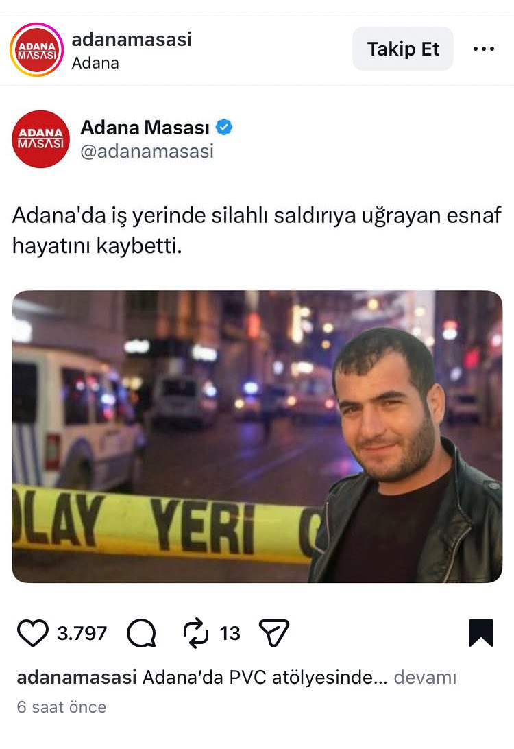 YusufCelikk123's tweet photo. @daktilock Normalleştirdiler daha 3 hafta önce Adana’da göz göre göre 2 çocuk babası Yusuf Çelik katledildi. Günlerdir sesimizi duyurmaya çalışıyoruz. Elini kolunu sallayarak adam vuranlar yeterli cezayı almadığı sürece hiç kimse güvende değil… #YusufÇelikİçinAdalet https://t.co/Hg3vVEiDyz