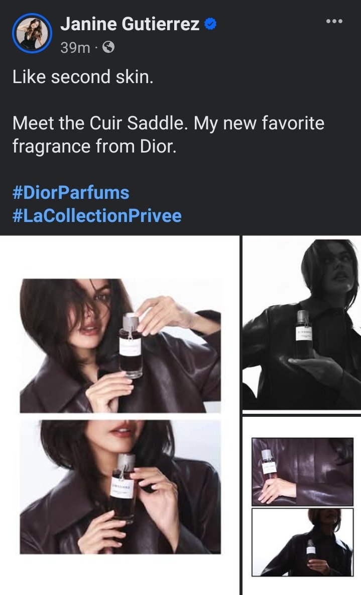 “Like second skin.

Meet the Cuir Saddle. My new favorite fragrance from Dior.”

Thank you @diorbeauty @diorbeautylovers ❤️❤️❤️

Thank you Papa God 🙏

#JanineGutierrez <a href="/janinegutierrez/">Janine Gutierrez</a>
Janine Gutierrez #DiorParfums
#LaCollectionPrivee
©️