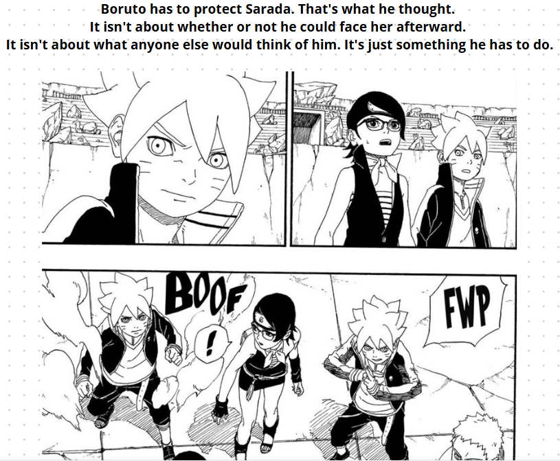 CharacterDark's tweet photo. Boruto sempre se colocou na frente pra proteger Sarada, mesmo qdo não precisava e independente do perigo, como fez na luta contra o Momoshiki mesmo com os pais deles os protegendo, ele sempre age como se para fazer mal a ela a pessoa teria q passar por ele antes  ❤️#BorusaraWeek https://t.co/zUcuwXPTTQ