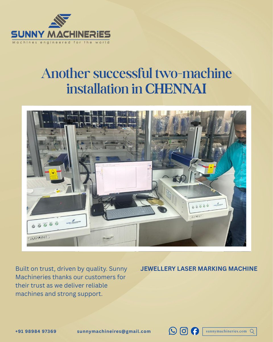 sunnymachinerie's tweet image. Another successful two-machine installation in Chennai by Sunny Machineries 🇮🇳

Contact Sunny Machineries today!
📞 +91 98984 97369
🌐 sunnymachineries.com
📧 Email: sunnymachineries@gmail.com

#installation #lasermachine #jewelry #hallmark #chennai