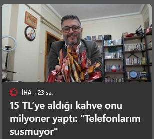 yebilici's tweet photo. Adam 15 TL'lik kahve paketinden 1 milyon TL çıkarmış, telefonları susmuyormuş. Bu nasıl bir haberciliktir ya? Türk medyası yine 'mucize' modunda. Sonra çıkıp "GOOGLE'DAN TÜRKİYE'DE GAZETECİLİĞE SON KURŞUN!" diye ağlarlar. Oh olsun! 😂 https://t.co/BwDRSHQF8B