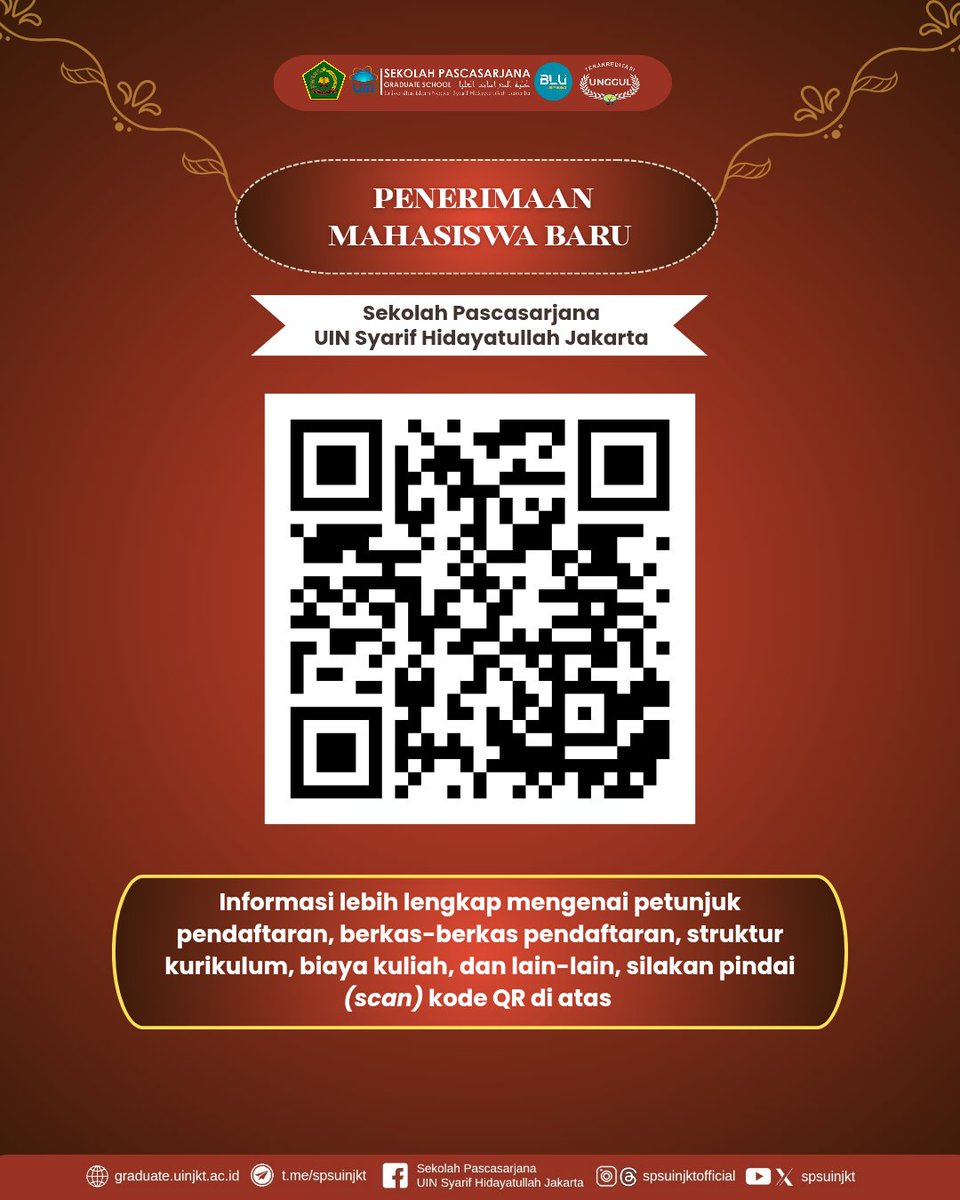 spsuinjkt's tweet photo. Informasi SPMB Program Studi Magister Pengkajian Islam dan Doktor Pengkajian Islam Periode Semester Ganjil Tahun Akademik 2026/2027 Sekolah Pascasarjana UIN Syarif Hidayatullah Jakarta 
👇🏻👇🏻👇🏻 https://t.co/4lsnoNKb5y