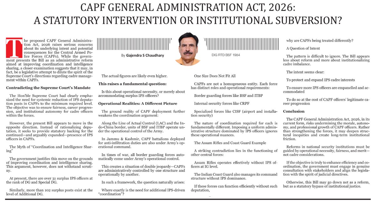 CAPF General Administration Act 2026 (BLACK 🖤 BILL 💸)
A Statutory intervention Or Institutional Subversion