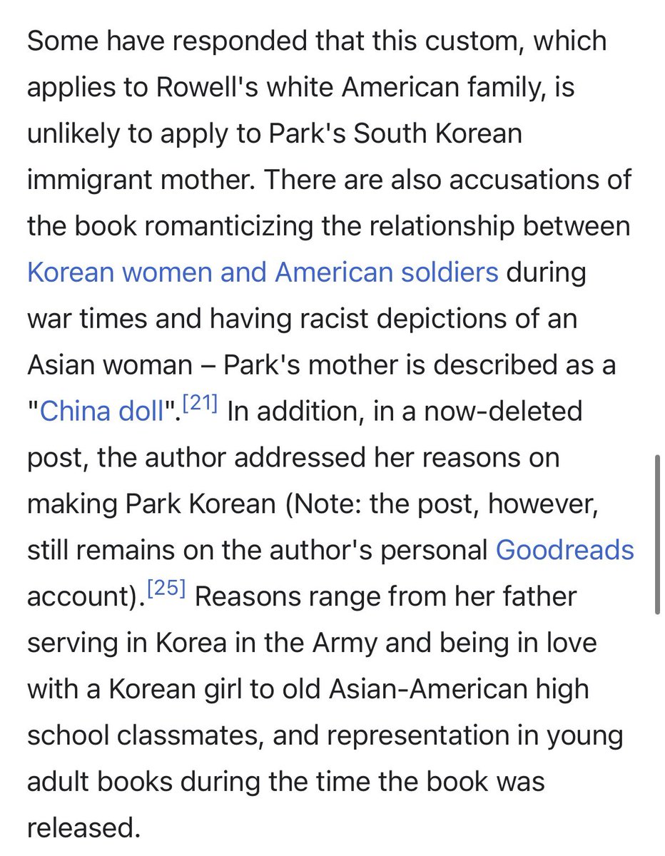 katarinasage's tweet photo. i said this months ago but i truly hope she’s not helping out in the writers room for season 2 because eleanor &amp; park is one of the only books i’ve EVER had to put down bc the racism was so bad. there’s an entire section on her wikipedia page on her racist depictions https://t.co/xu8mzeSKnY