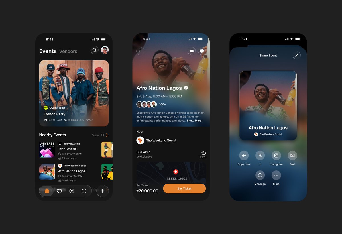 Event booking and sharing concepts