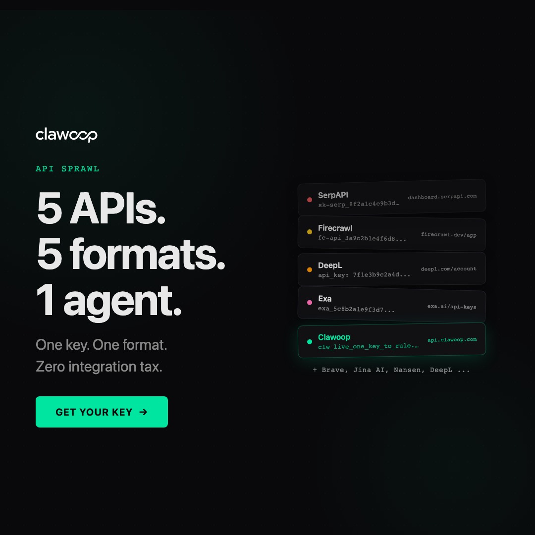 Your agent calls 5 tool APIs. You manage 5 accounts, 5 auth flows, 5 ...