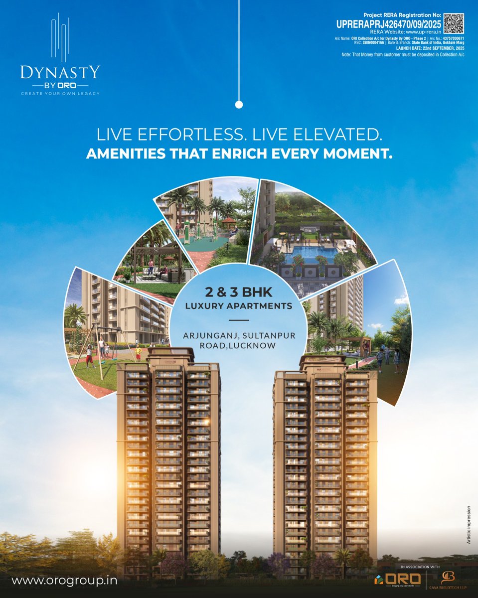 oro__group's tweet photo. Live where comfort meets class.

Experience thoughtfully designed 2 &amp; 3 BHK luxury apartments in the heart of Arjunganj, Sultanpur Road, Lucknow 

#dynastybyoro #luxuryliving #orogroup #premiumapartments https://t.co/lyApyo8G4Z