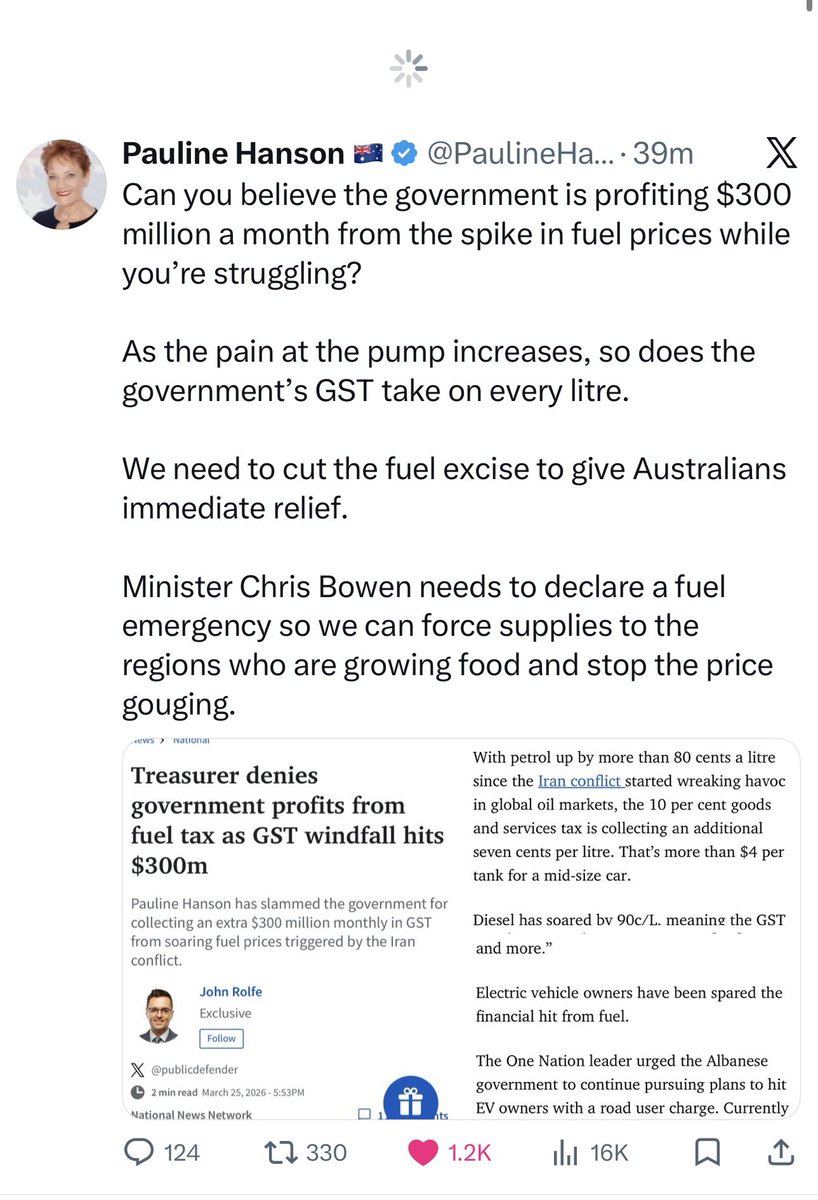 inv3st3d's tweet photo. @AlboMP Vote Pauline Hanson https://t.co/XhDSlqj95X
