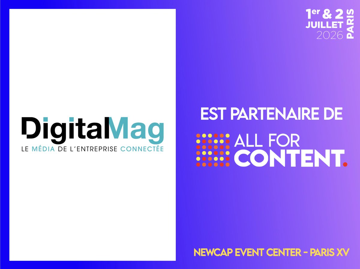 AllforContent's tweet image. [LES PARTENAIRES ALL FOR CONTENT🤝]
Nous remercions @DigitalMag2 pour son soutien !
👉 digital-mag.fr

📅 Rdv les 1 &amp;amp; 2 juillet pour participer à la 8e édition du salon incontournable du contenu de marques.
🔍 urls.fr/sW3Pt_
 
#innovation #media #eventsprofs