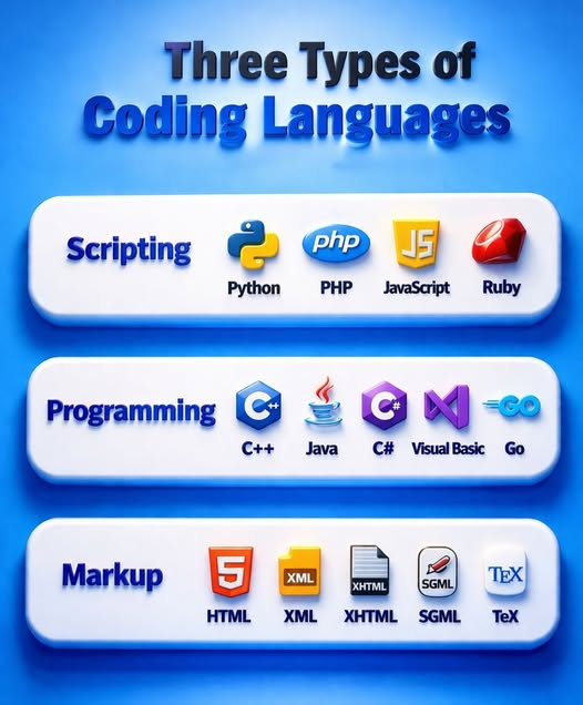 PythonDvz's tweet photo. Developer’s Guide: The 3 Main Types of Coding Languages
#python #php #javascript #ruby #cplusplus #java #csharp #go #html #xml #xhtml #tex https://t.co/42IDwktTL9