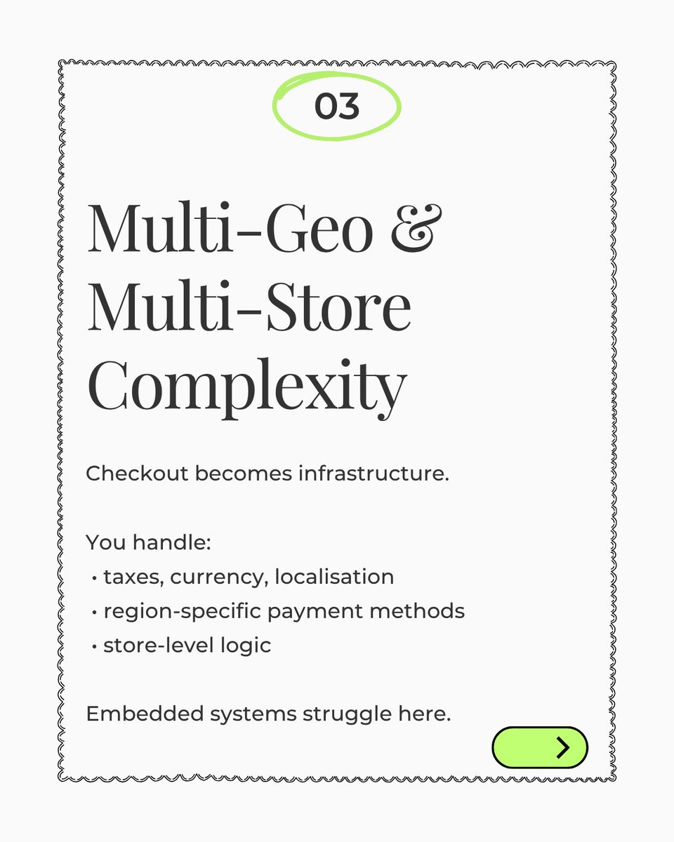 LinearloopHQ's tweet photo. Embedded checkout feels like the obvious choice until scale hits, geographies expand, and compliance changes.
What's easy today becomes the bottleneck tomorrow.
Checkout is an architecture decision. Choose wisely. https://t.co/E5xcGdK5J5
