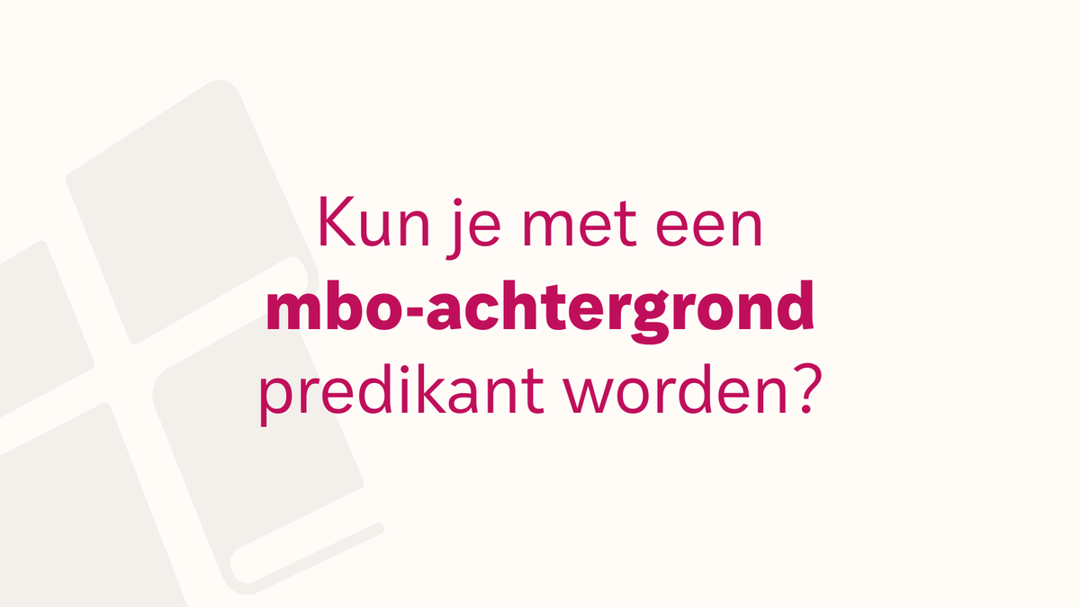 Voel je je geroepen tot het ambt van predikant, maar twijfel je of jouw opleidingsachtergrond daarvoor geschikt is? 🤔 Onlangs kregen we via <a href="/refoweb/">RefoWeb</a> deze vraag van iemand met een mbo-achtergrond: hoe ziet de weg naar het predikantschap eruit? 

Benieuwd naar het antwoord? Lees