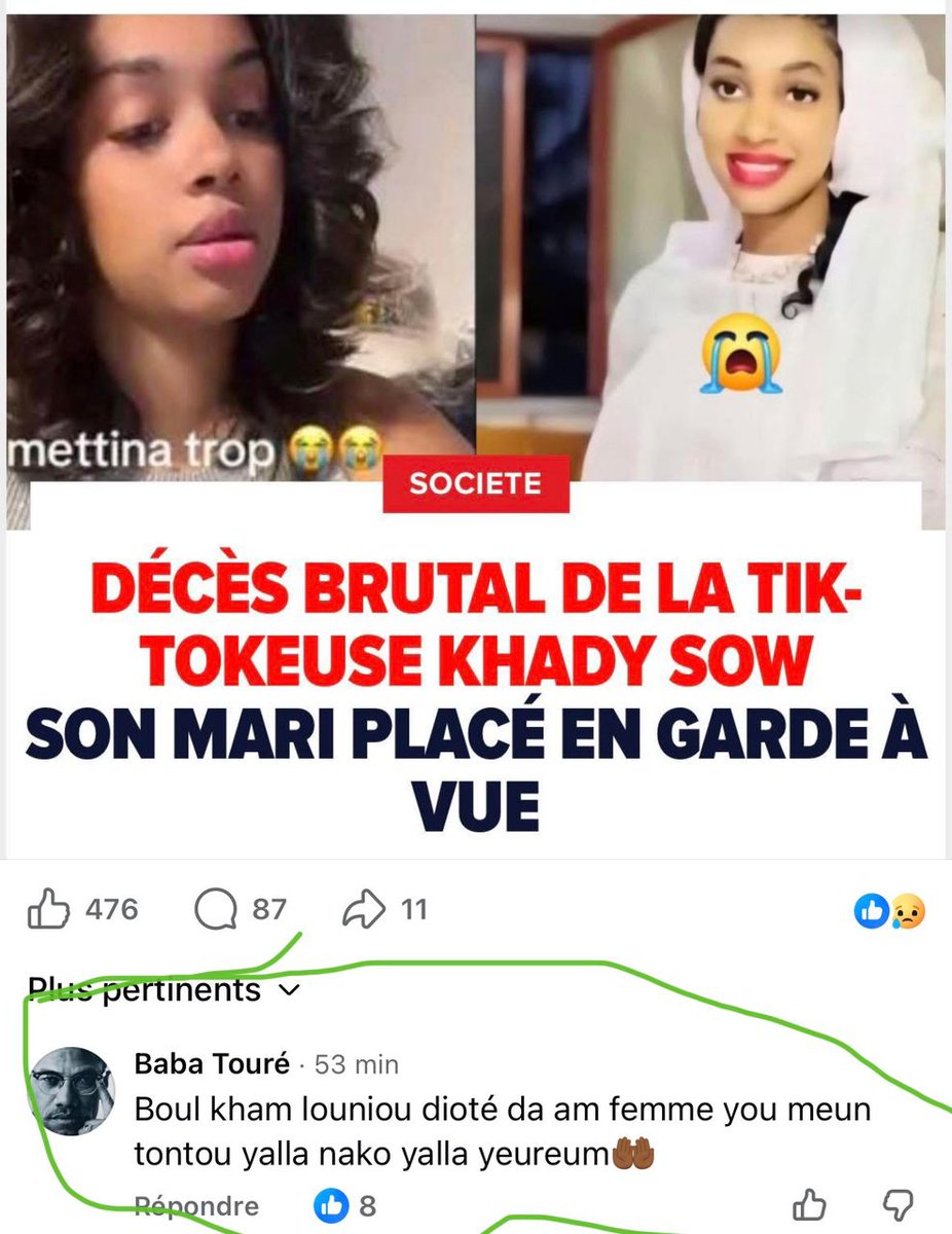 NabouDiopLo1's tweet photo. Tu tue ta femme et ton enfant, ta famille te couvre disant que la femme a fait un "malaise". Pour couronner le tout le fou du village pense que " deugeur bopp " justifie un féminicide🤦‍♀️ https://t.co/snf0XR8Y21