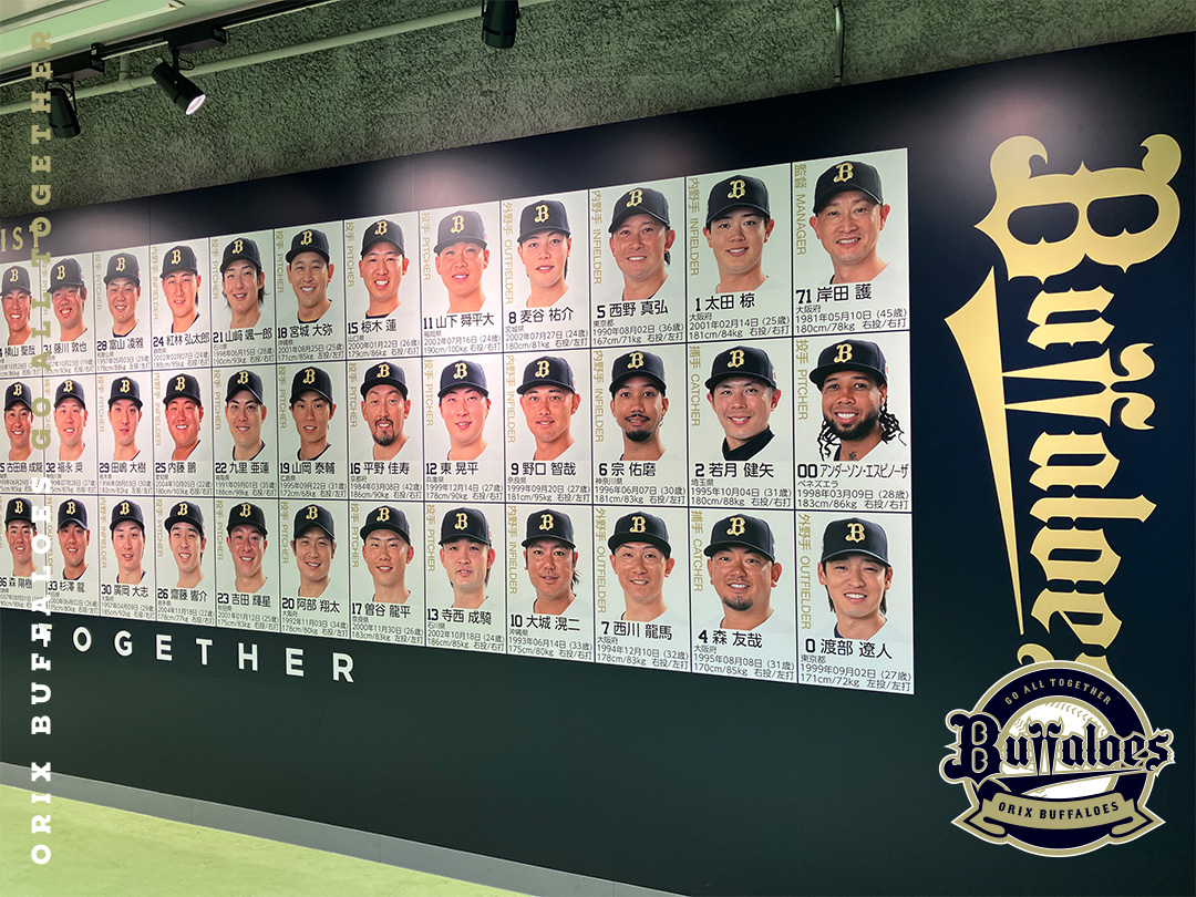 Orix_Buffaloes's tweet photo. 📷BsSQUAREが新フォトスポットに！

⚾️ジェリー投手の213cmの等身大パネルが登場！2ショット撮影にぜひ！
⚾️壁面には大阪出身の等身大5選手も勢ぞろい！
⚾️選手名鑑も壁面にズラリと掲出！

#アメリカミネソタ州
#羽曳野市
#港区
#堺市
#阪南市
#阿倍野区
#Bs2026 https://t.co/Z7kydpK7Af