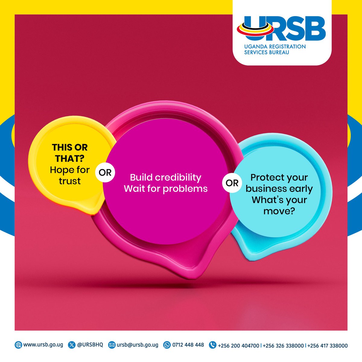 URSBHQ's tweet photo. Which move makes your business stronger in the long run?
A: Hope customers take you seriously.
B: Build credibility through formal registration.
C: Wait until something goes wrong.
D: Protect your business name early.
Choose your strategy
#Easeofbusiness
#Formalisation
#Innovation