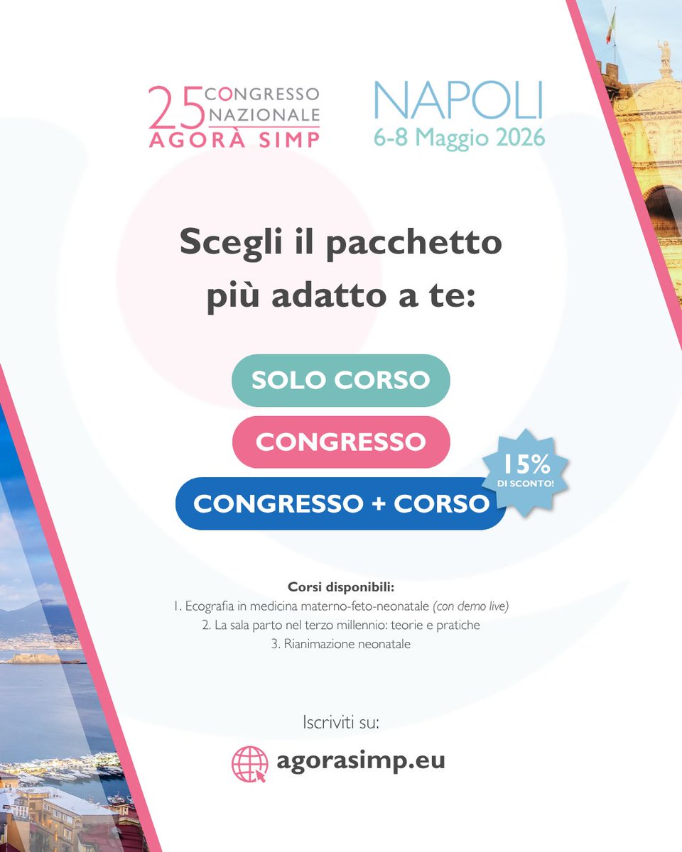 SIMPerinatale's tweet photo. Il tuo percorso in #MedicinaPerinatale sta per iniziare!

✅ Scegli il pacchetto più adatto per te e partecipa ad #AgoraSIMP 2026.
👉 https://t.co/cD5dUI5dzI

#Gravidanza #Ostetricia #Ginecologia #Neonatologia #Perinatologia #SaluteDellaDonna #CongressoECM https://t.co/zLjbuPH46o